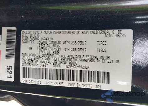 2025 Toyota Tacoma Trd Off Road from USA, damaged, VIN 3TMLB5JN1SM155607